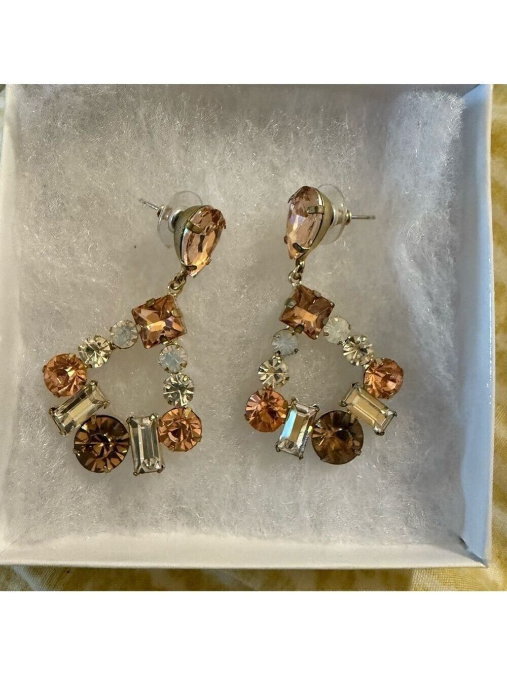 Chic Crystal Drop Earrings in Gold and Brown